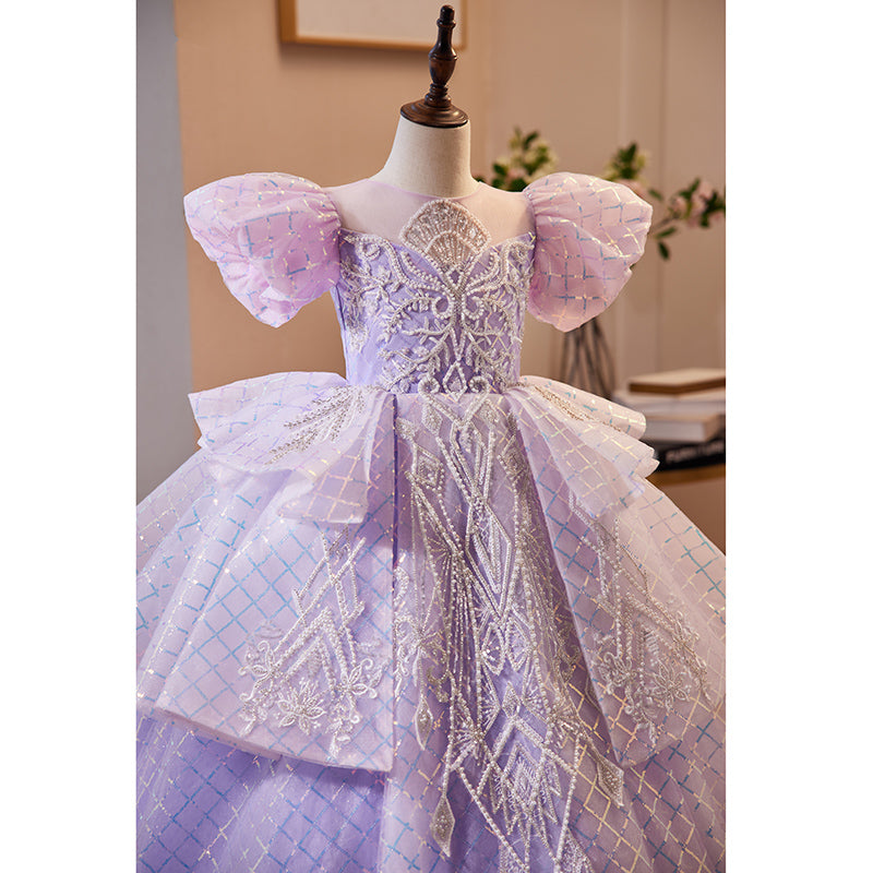 Enchanting Lilac Princess Flower Girl Dress with Sequins & Lace