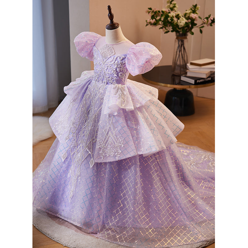 Enchanting Lilac Princess Flower Girl Dress with Sequins & Lace