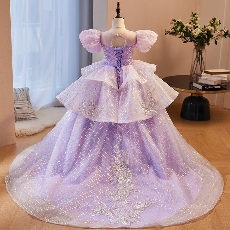 Enchanting Lilac Princess Flower Girl Dress with Sequins & Lace