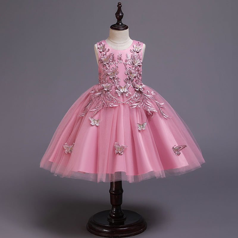 Floor-Length A-line Flower Girl Dress with Lace and Flowers