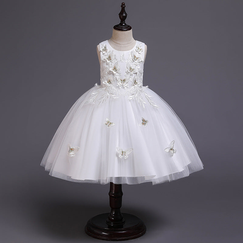 Floor-Length A-line Flower Girl Dress with Lace and Flowers
