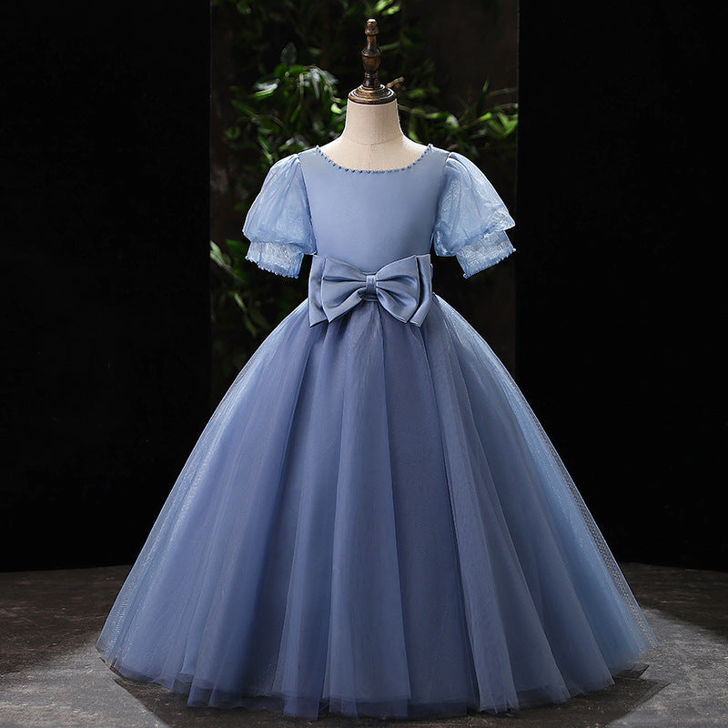 Princess Floor Length Tulle Dress for Girls with Bows | Special Occasion & Flower Girl Gown