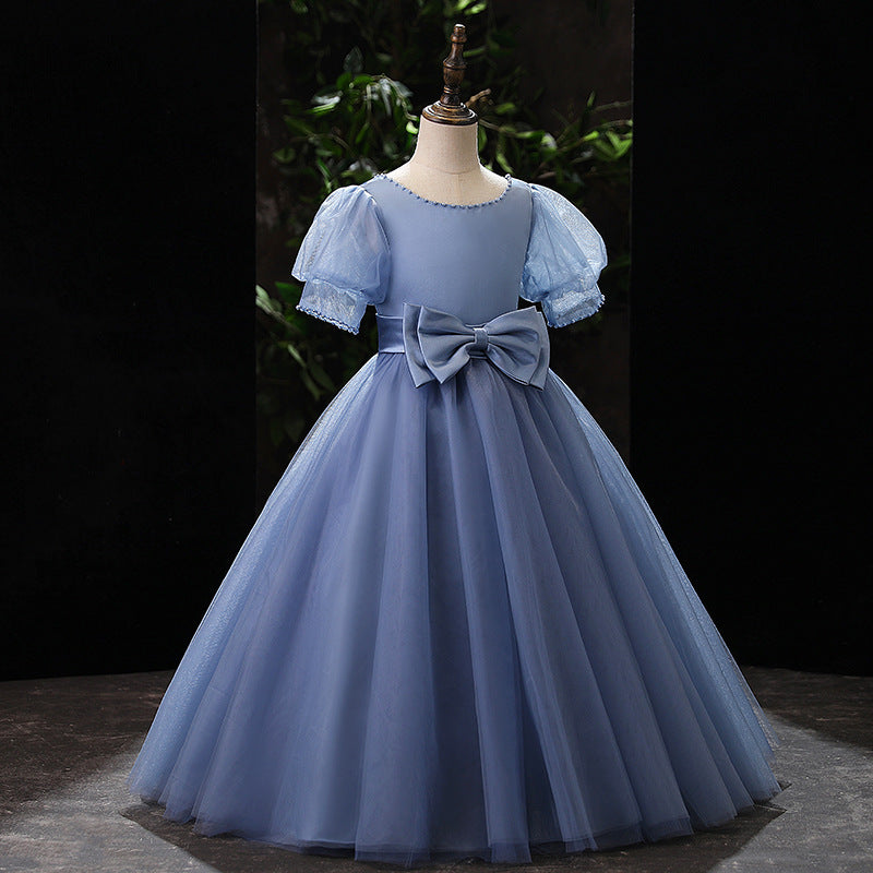Princess Floor Length Tulle Dress for Girls with Bows | Special Occasion & Flower Girl Gown