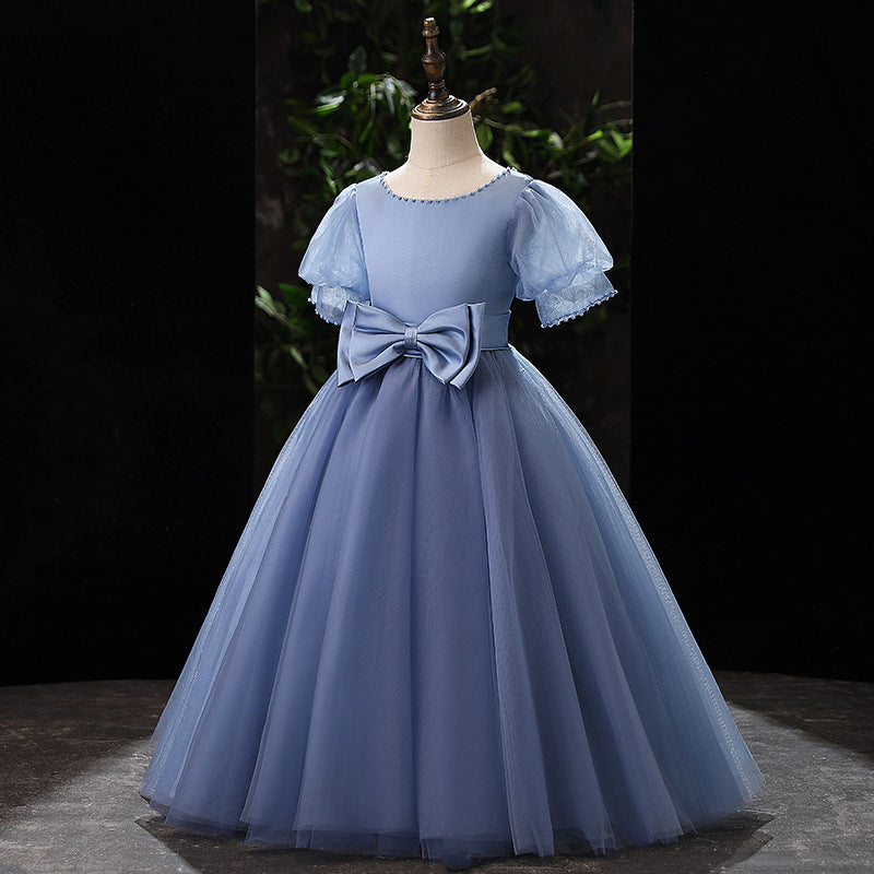 Princess Floor Length Tulle Dress for Girls with Bows | Special Occasion & Flower Girl Gown