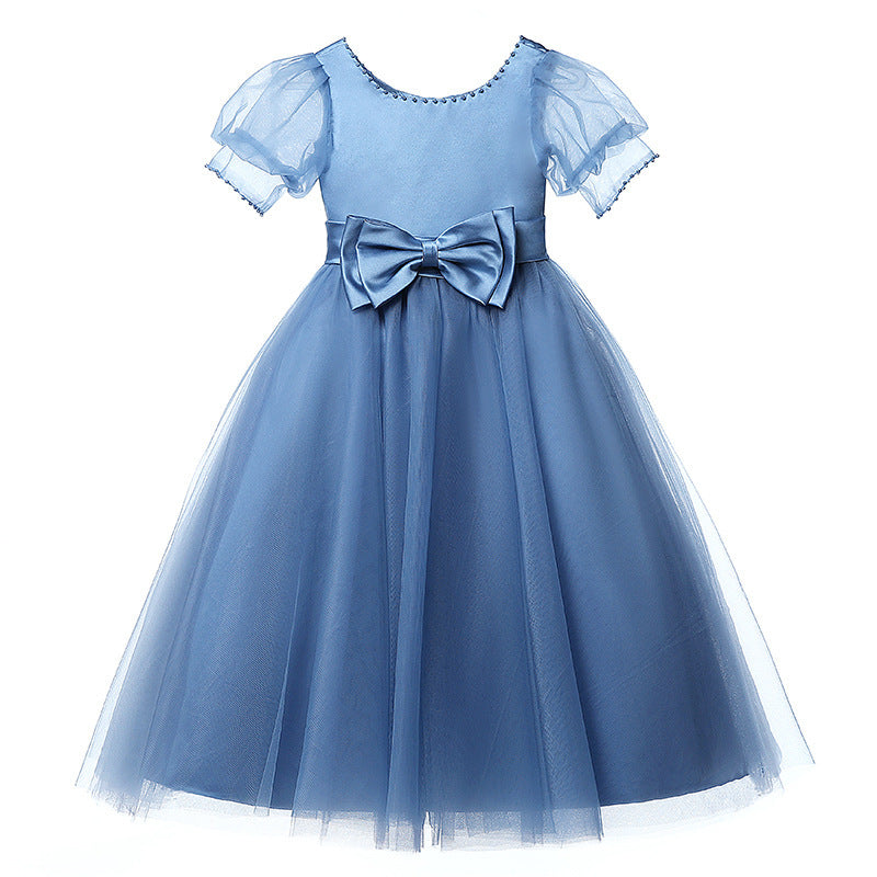 Princess Floor Length Tulle Dress for Girls with Bows | Special Occasion & Flower Girl Gown