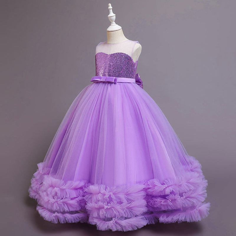 Floor Length Tulle Sequin Flower Girl Dress: Sleeveless