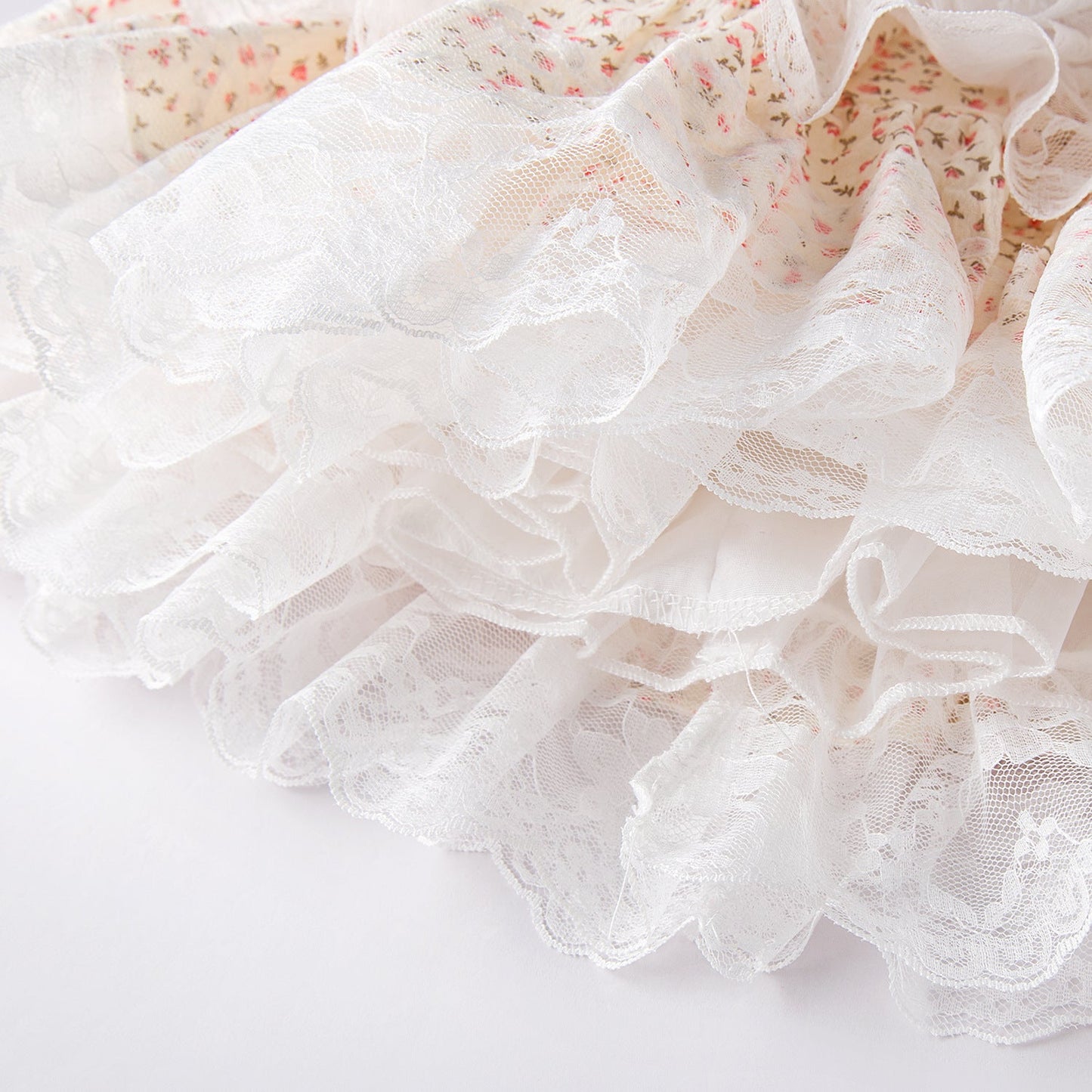 Floral Princess Flower Girl Dress with Cascading Ruffles and Puff Sleeves