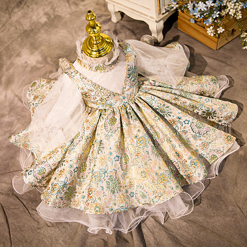 Floral Princess Tea-Length Tulle Flower Girl Dress