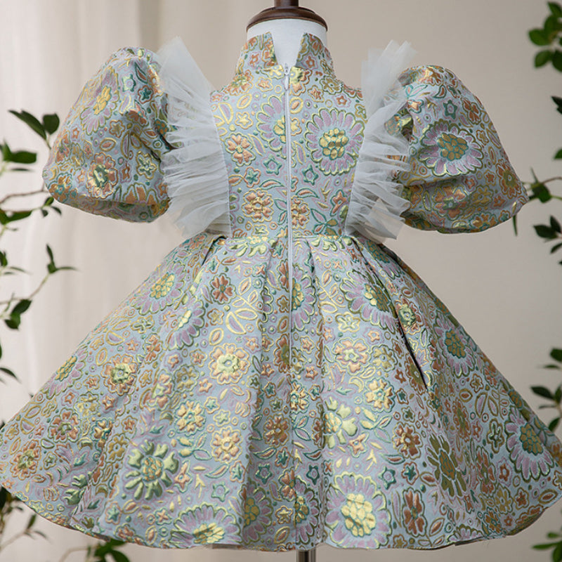 Green Floral Satin Princess Dress – Toddler & Little Girl Special Occasion Gown