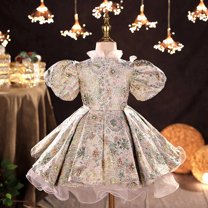 Floral Satin Princess Tea-Length Flower Girl Dress