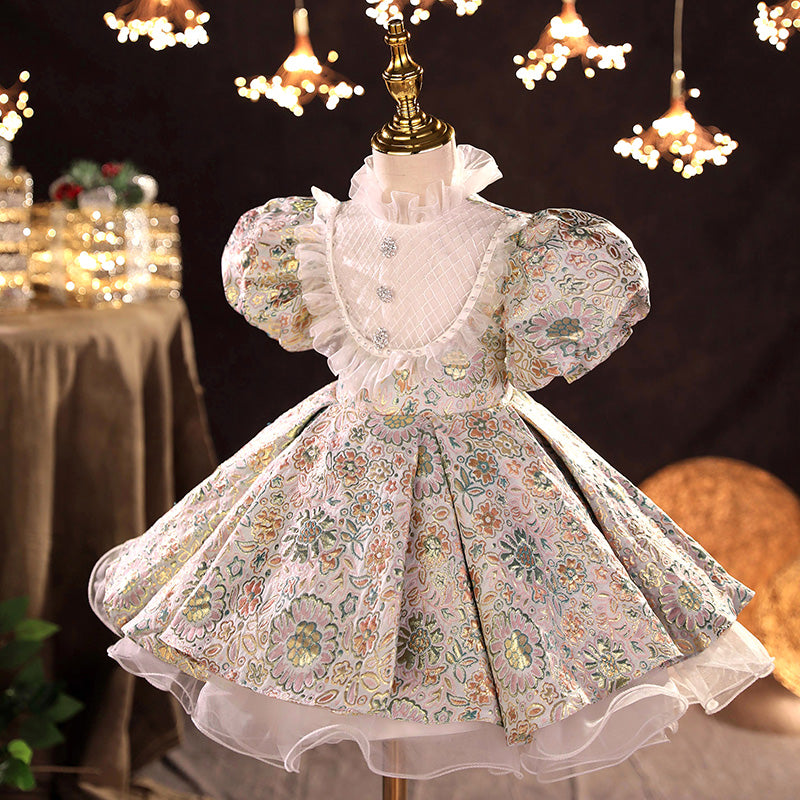 Floral Satin Princess Tea-Length Flower Girl Dress