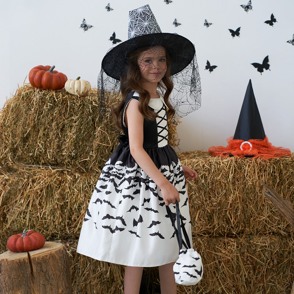 Girls Black A-Line Tea Length Collared Party Dress with Ruffles | Halloween & Birthday Outfit