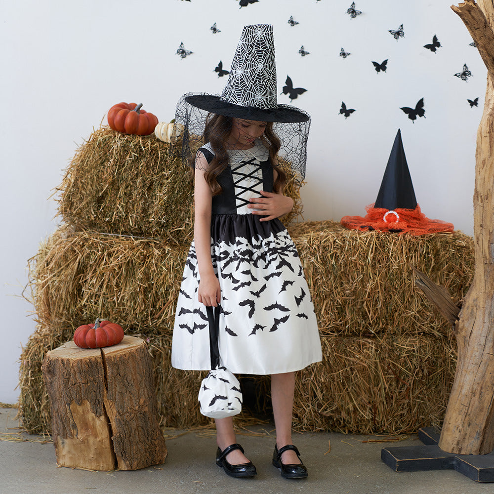 Girls Black A-Line Tea Length Collared Party Dress with Ruffles | Halloween & Birthday Outfit
