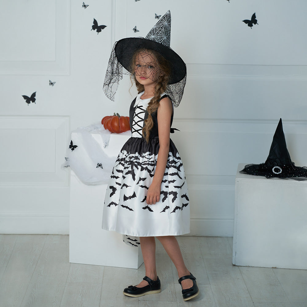Girls Black A-Line Tea Length Collared Party Dress with Ruffles | Halloween & Birthday Outfit
