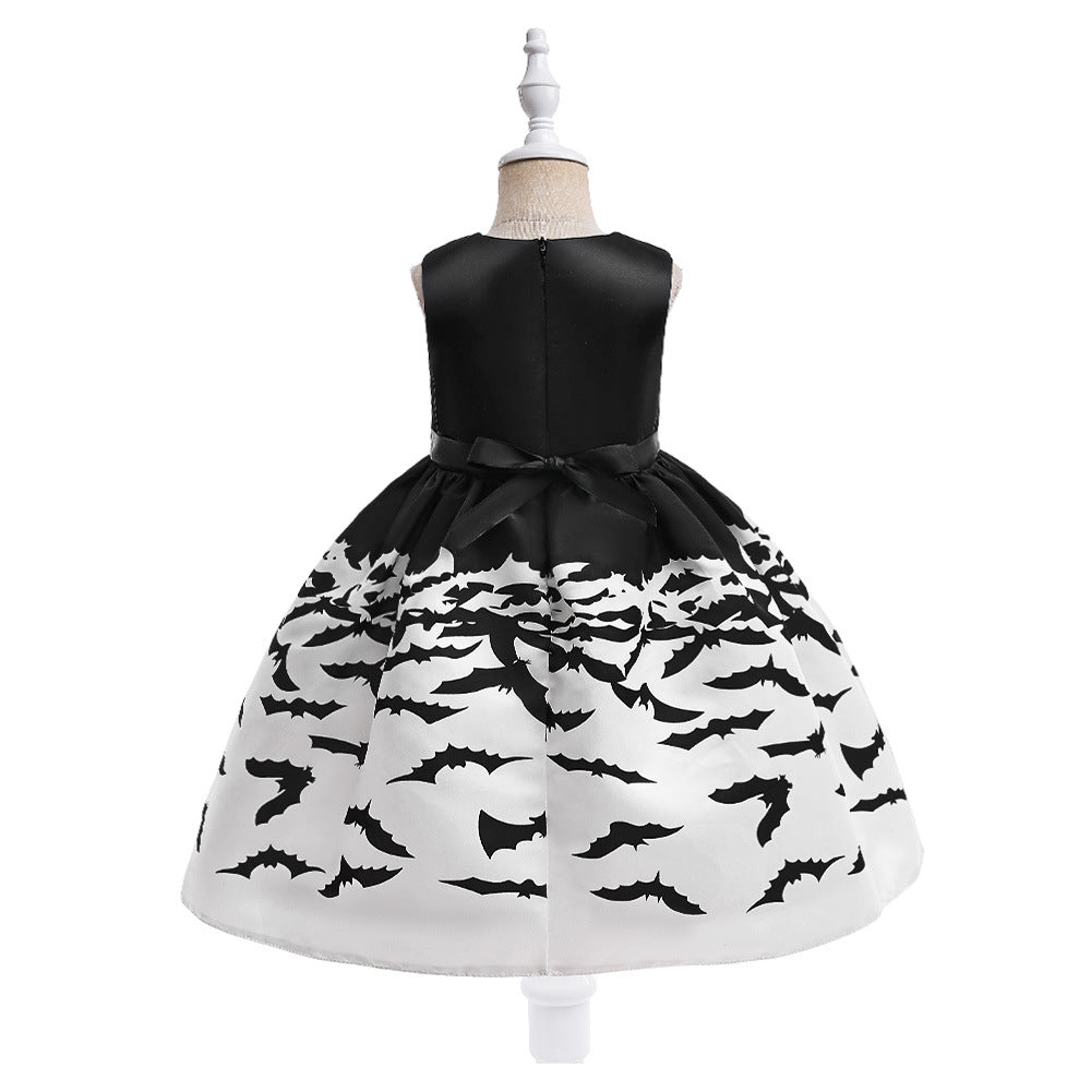 Girls Black A-Line Tea Length Collared Party Dress with Ruffles | Halloween & Birthday Outfit