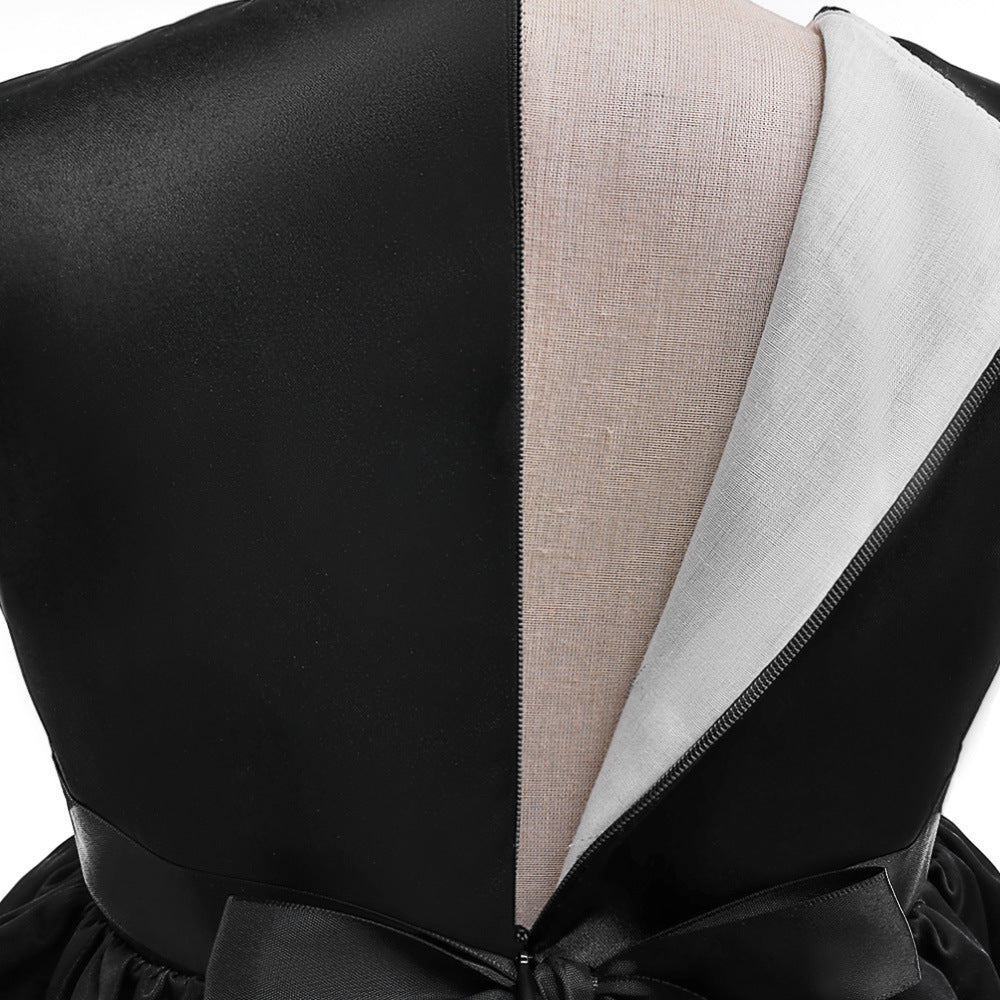 Girls Black A-Line Tea Length Collared Party Dress with Ruffles | Halloween & Birthday Outfit