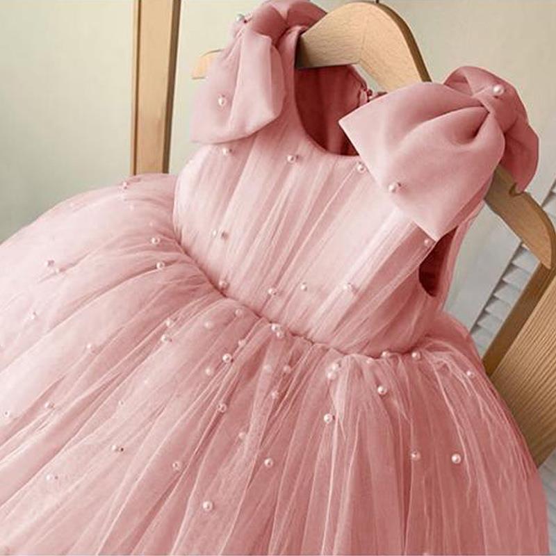Tea Length Tulle Ball Gown Dress for Girls with Bow – Birthday & Special Occasion