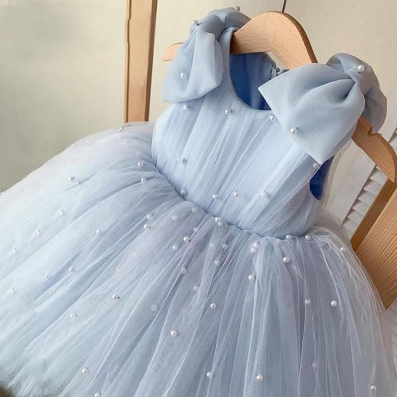 Tea Length Tulle Ball Gown Dress for Girls with Bow – Birthday & Special Occasion