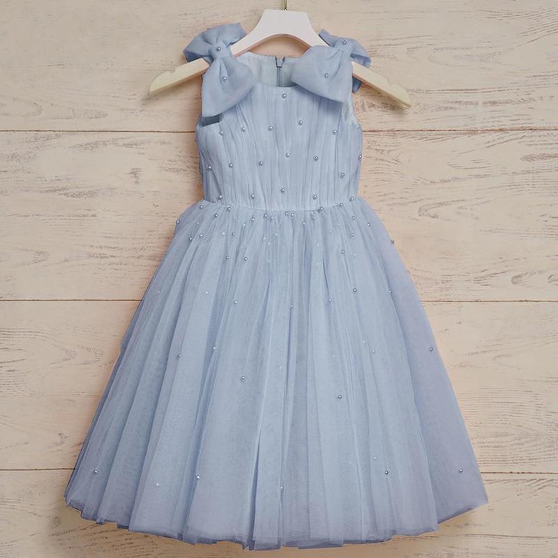 Tea Length Tulle Ball Gown Dress for Girls with Bow – Birthday & Special Occasion