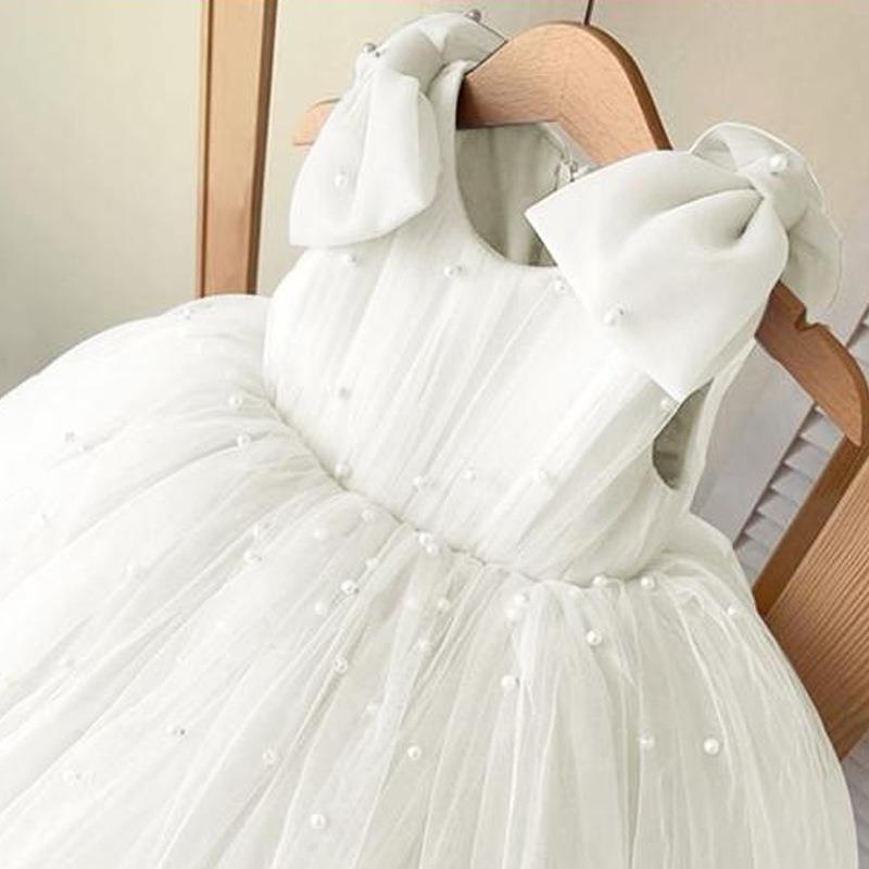 Tea Length Tulle Ball Gown Dress for Girls with Bow – Birthday & Special Occasion