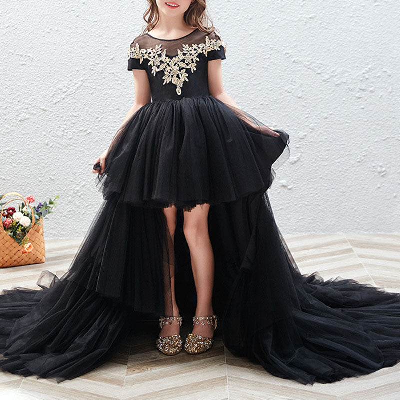 beaded organza tulle dress black reviews Black Beaded Lace Shimmering Tulle Prom Dresses Strapless Removable Puffed Sleeve 24125 Black / US12