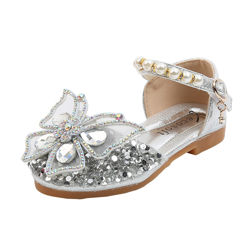 Girls' Glitter Closed-Toe Special Occasion Dress Shoes with Rhinestone Butterfly