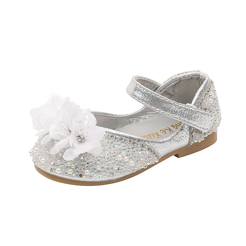 Girls' Glitter Closed-Toe Flower Party Shoes – Sparkly Block Heel for Special Occasions