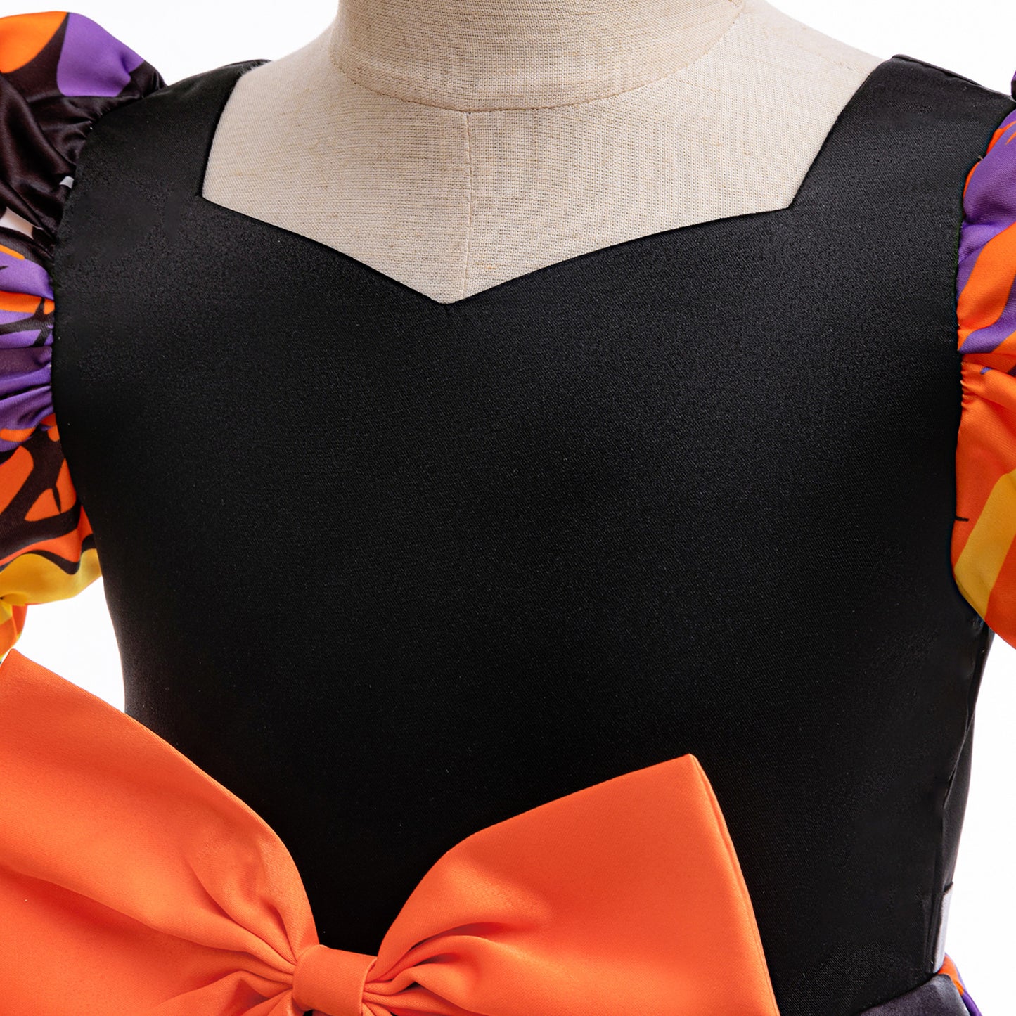 Orange Satin Tea Length A-Line Dress for Girls with Ruffle and Bow - Special Occasion Outfit