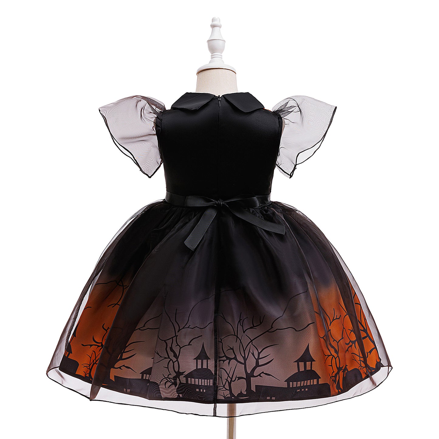 Orange Castle Print Witch Costume Dress for Girls – Halloween Party Outfit