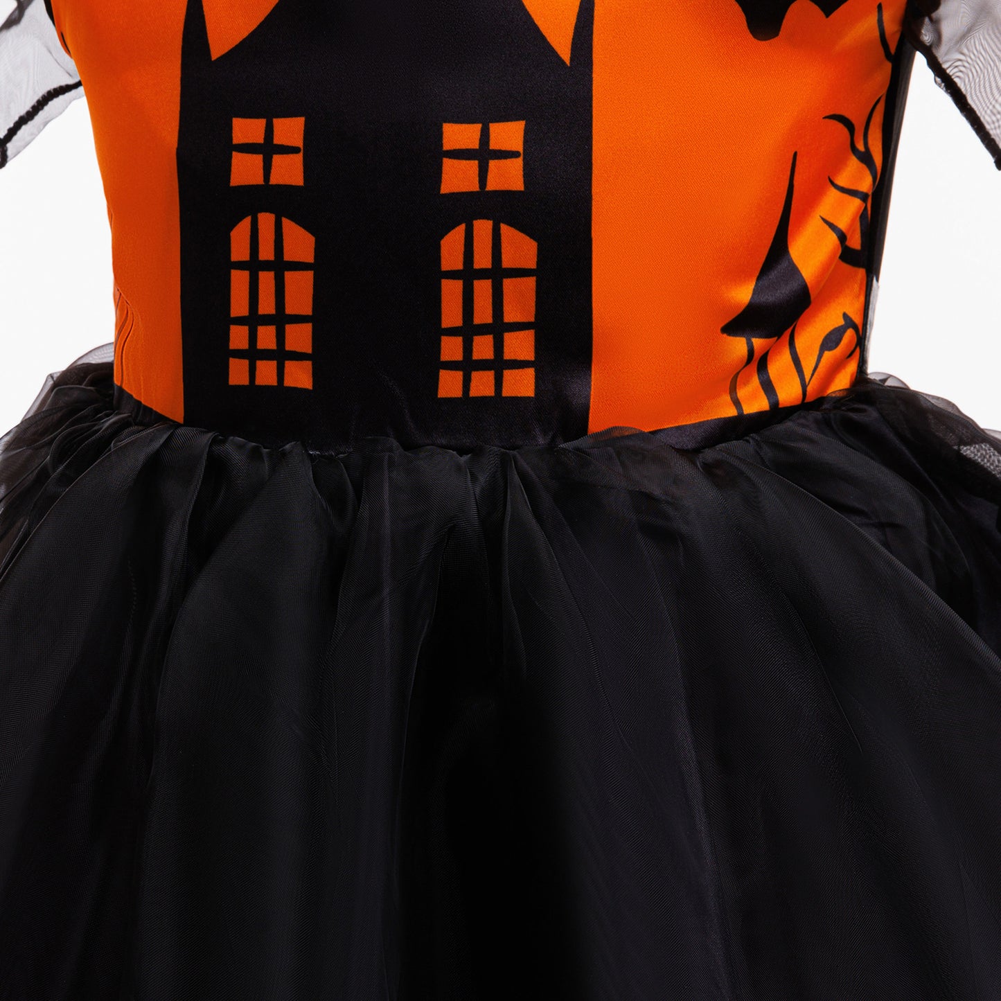 Orange Castle Print Witch Costume Dress for Girls – Halloween Party Outfit