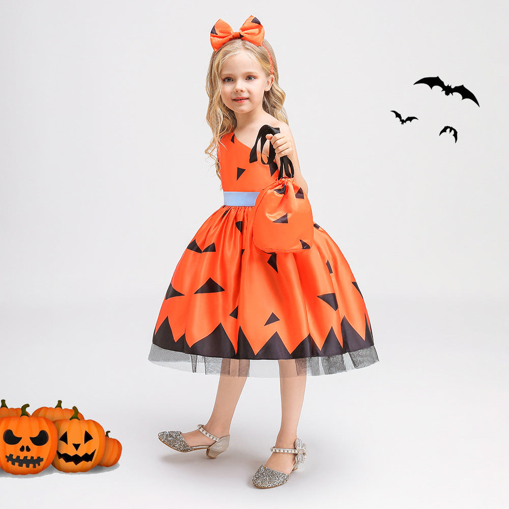 Girls Orange One Shoulder Ruffle A-Line Party Dress | Princess Costume for Kids 2-10Y