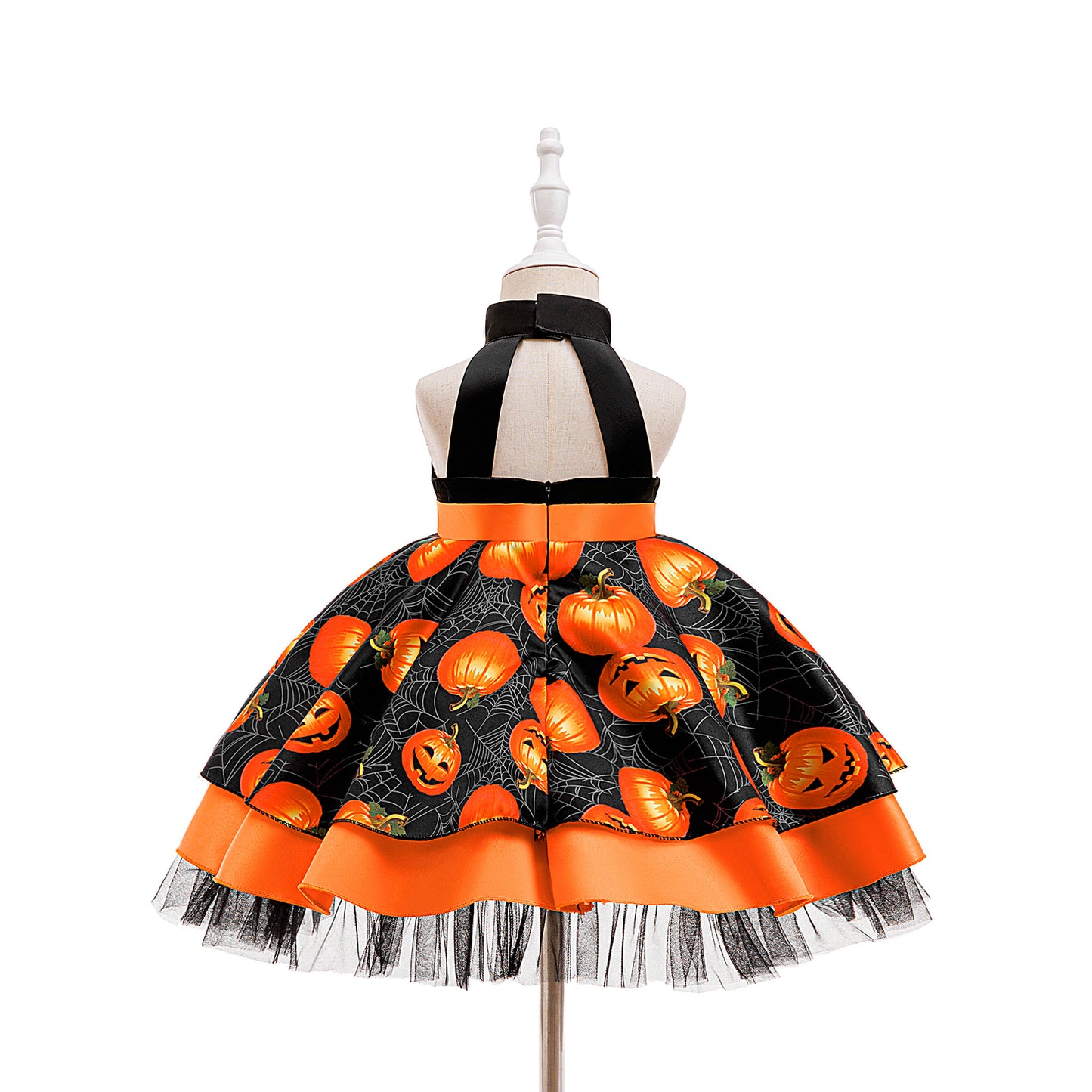 Orange Pumpkin Sequin Halter Girls Dress with Ruffles – Halloween Party Dress