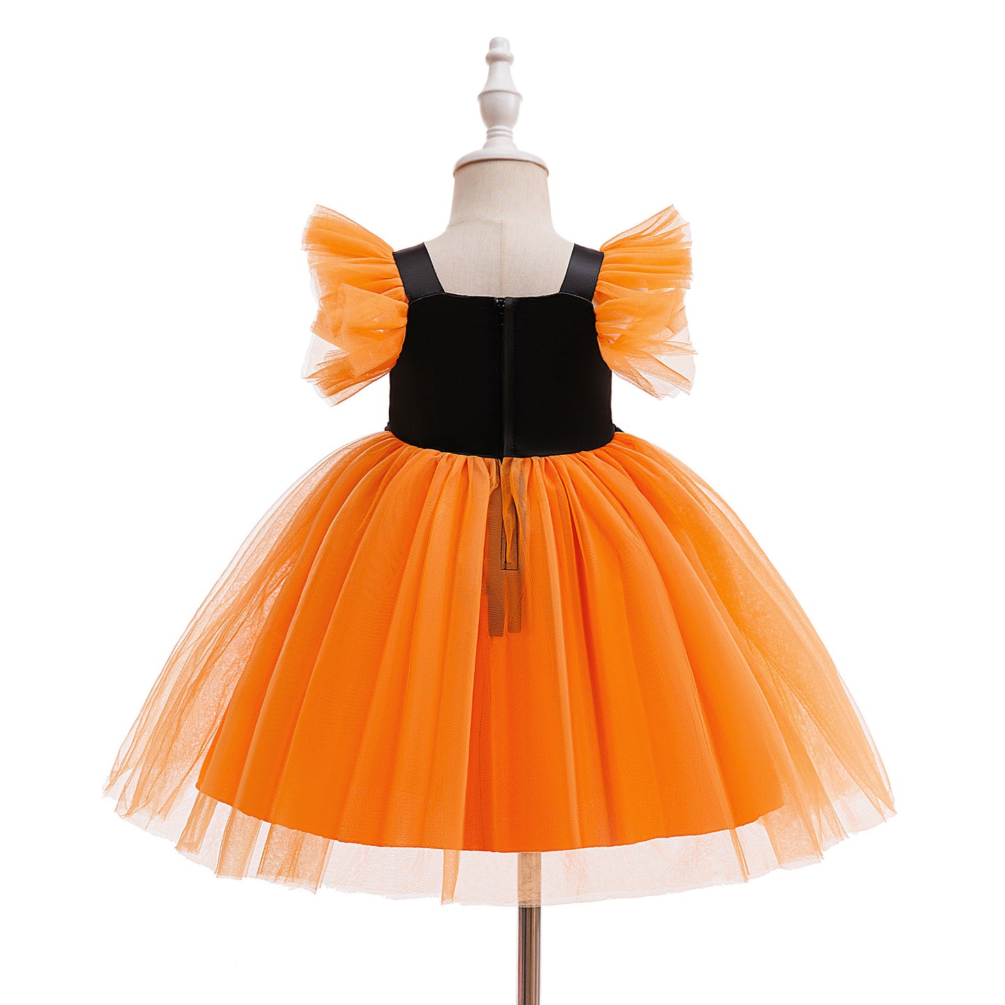 Girls' Orange Pumpkin Sequin Tulle Dress – Halloween & Party Outfit (9M-4Y)