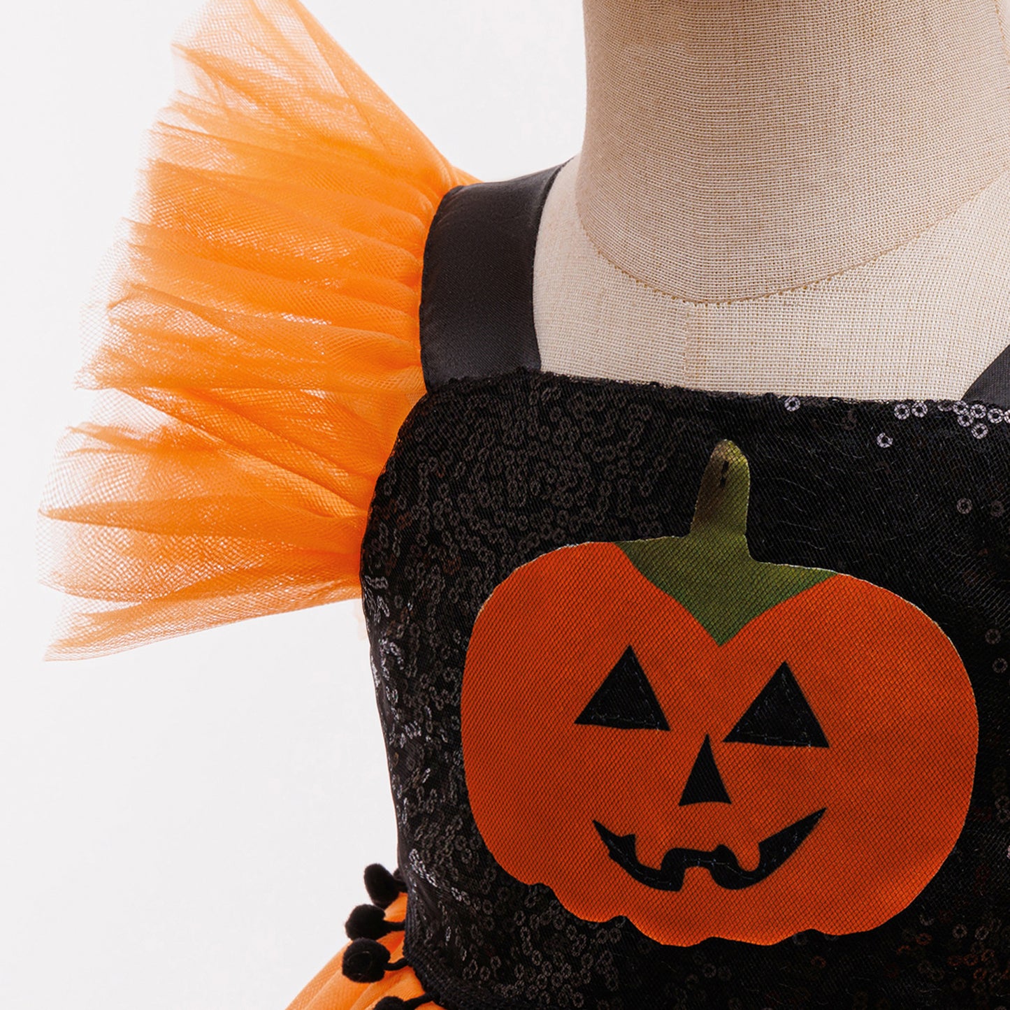 Girls' Orange Pumpkin Sequin Tulle Dress – Halloween & Party Outfit (9M-4Y)