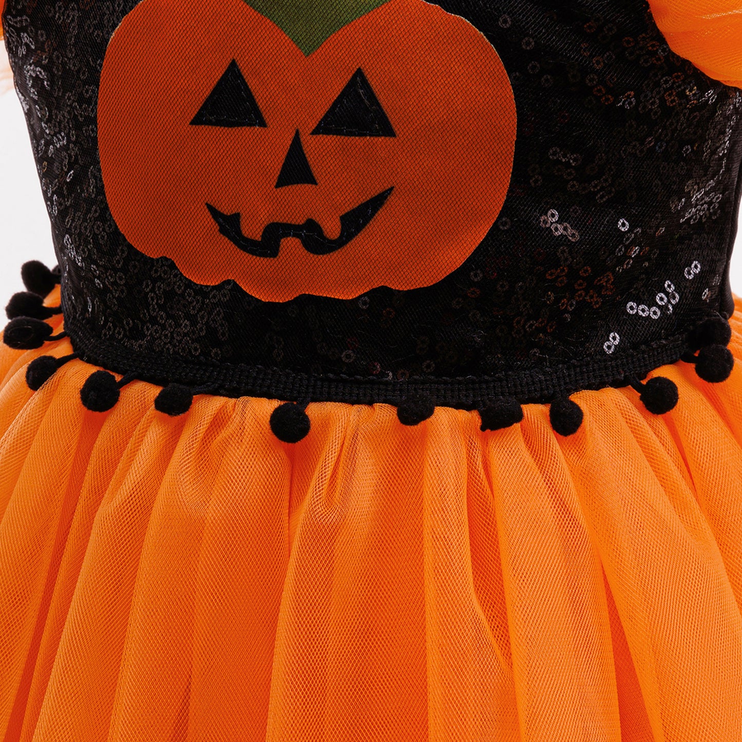 Girls' Orange Pumpkin Sequin Tulle Dress – Halloween & Party Outfit (9M-4Y)