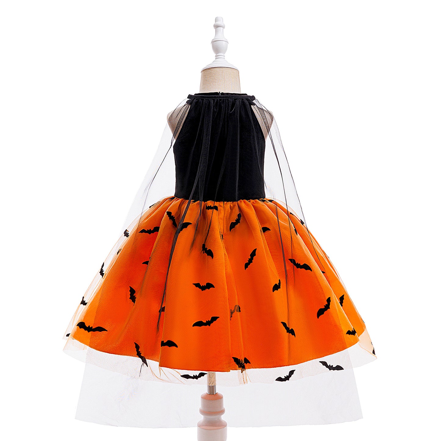 Orange Satin Halter A-Line Girls’ Party Dress with Bow & Ruffles – Knee Length, 3-10 Years