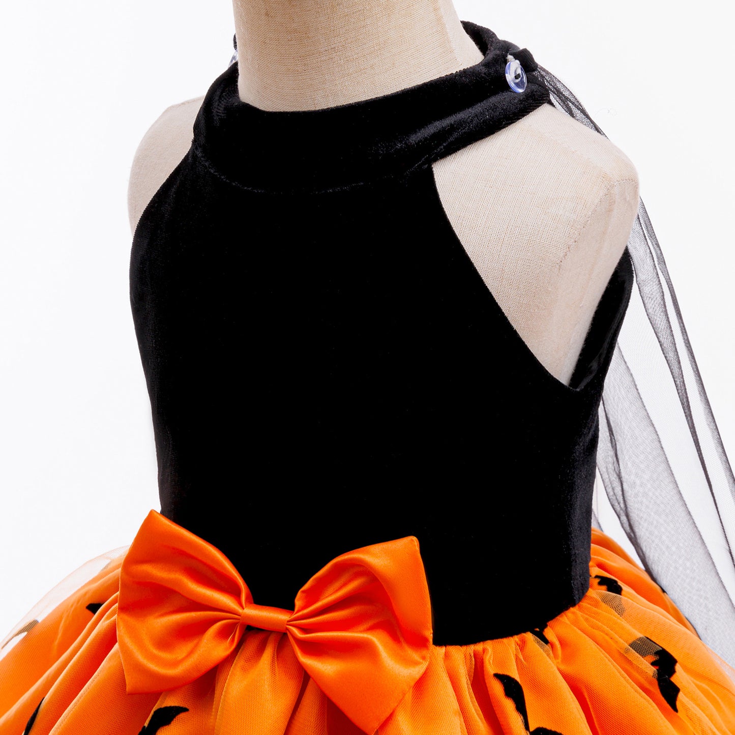 Orange Satin Halter A-Line Girls’ Party Dress with Bow & Ruffles – Knee Length, 3-10 Years