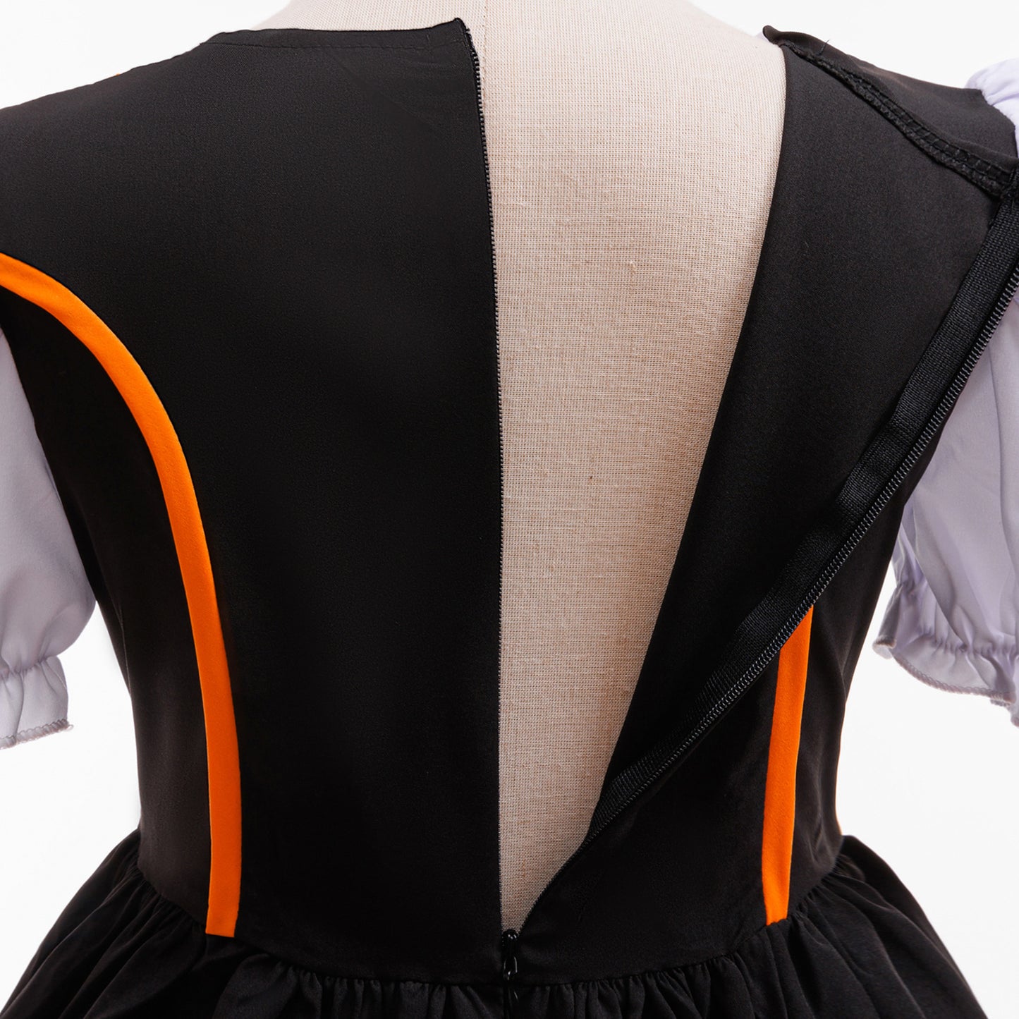Orange Satin Princess Tea Length Dress for Girls - Puff Sleeves & Ruffles | Party, Halloween, Cosplay