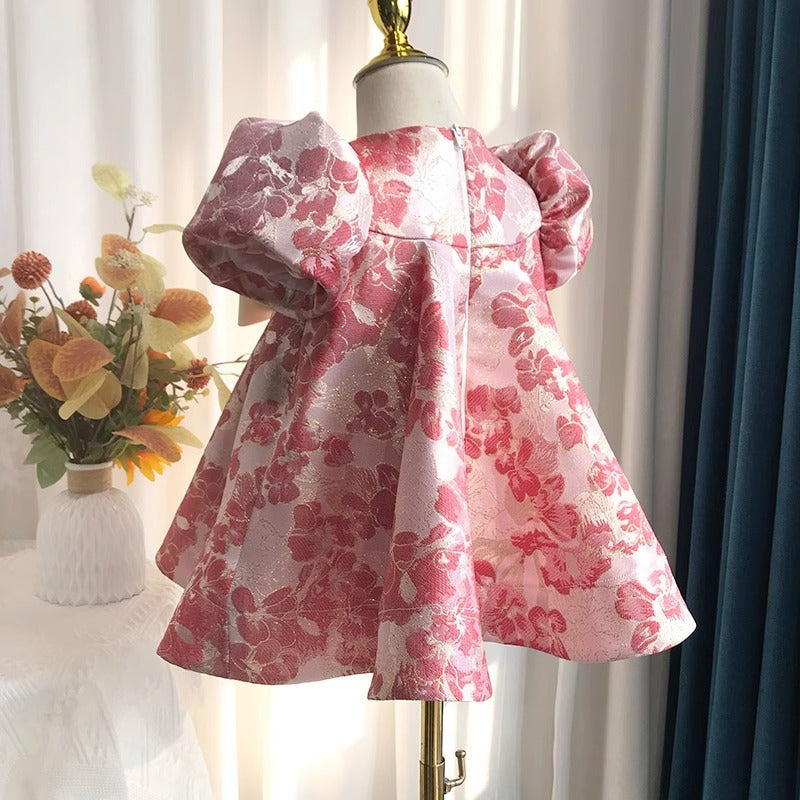 Pink Princess Satin Flower Bow Dress for Girls (12 Months - 12 Years)