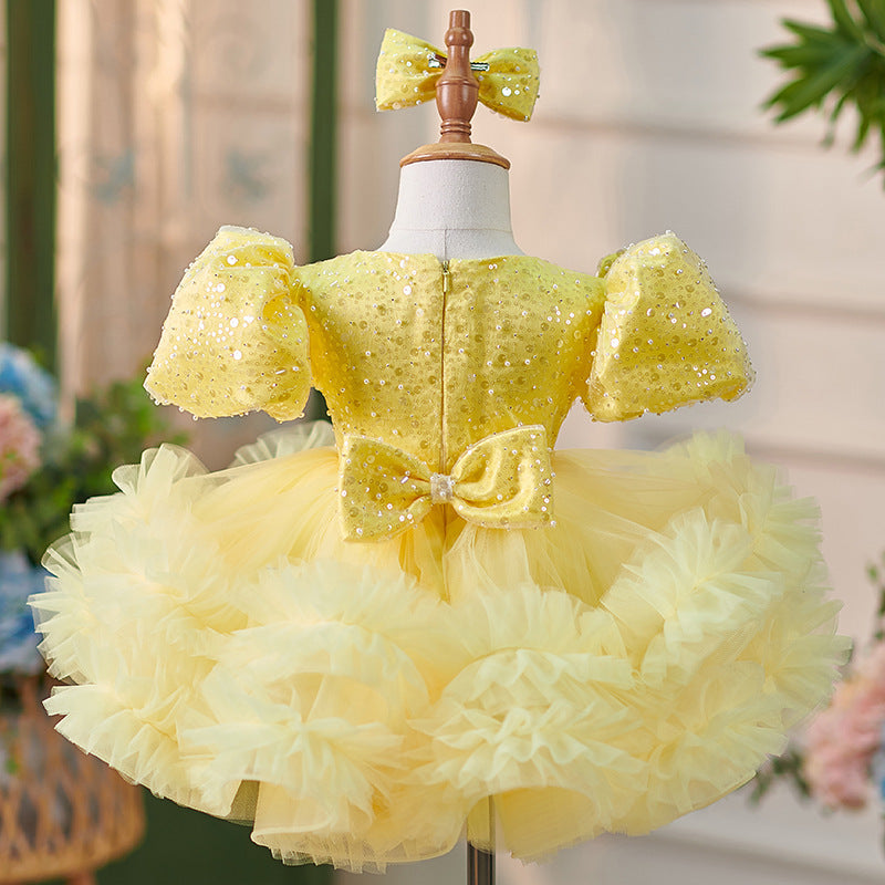 Girls Puffy Sequin Ball Gown – Knee Length Tulle Dress for Special Occasions