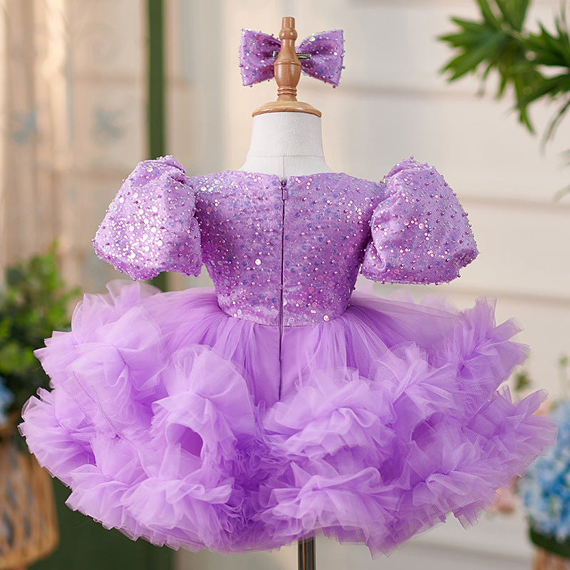 Girls Puffy Sequin Ball Gown – Knee Length Tulle Dress for Special Occasions
