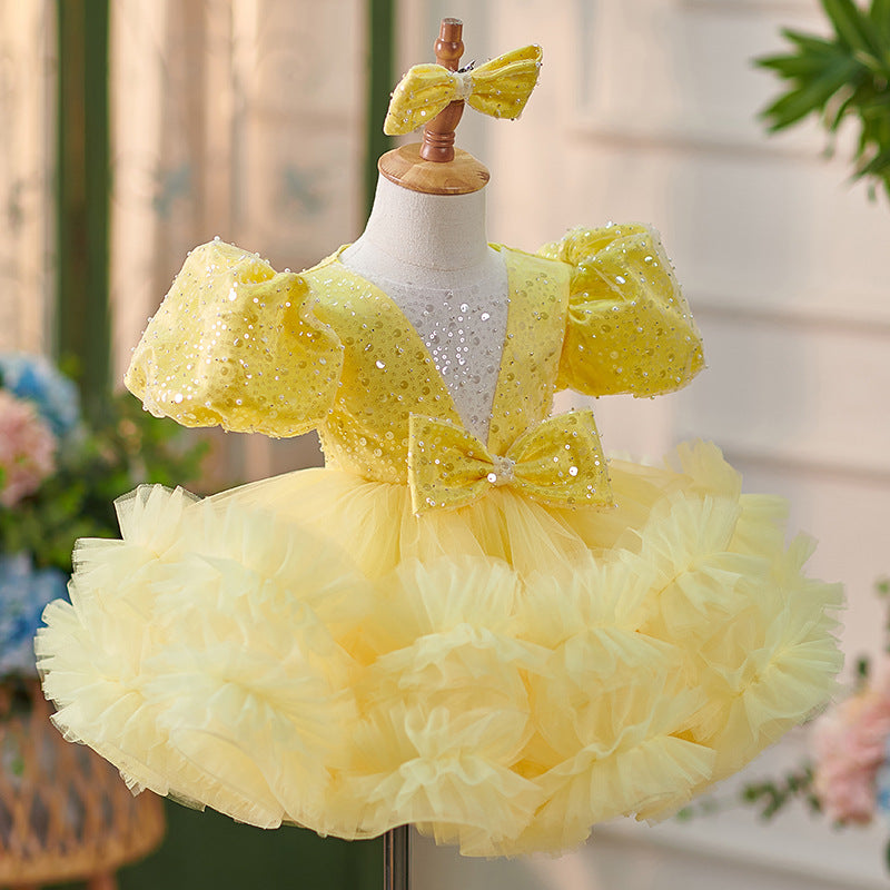 Girls Puffy Sequin Ball Gown – Knee Length Tulle Dress for Special Occasions