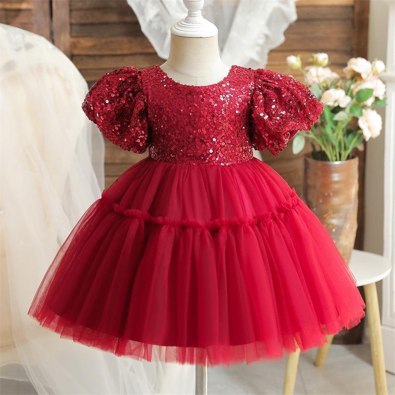 Sequin Ball Gown Tulle Dress for Girls – Short Sleeve Party & Ceremony Wear