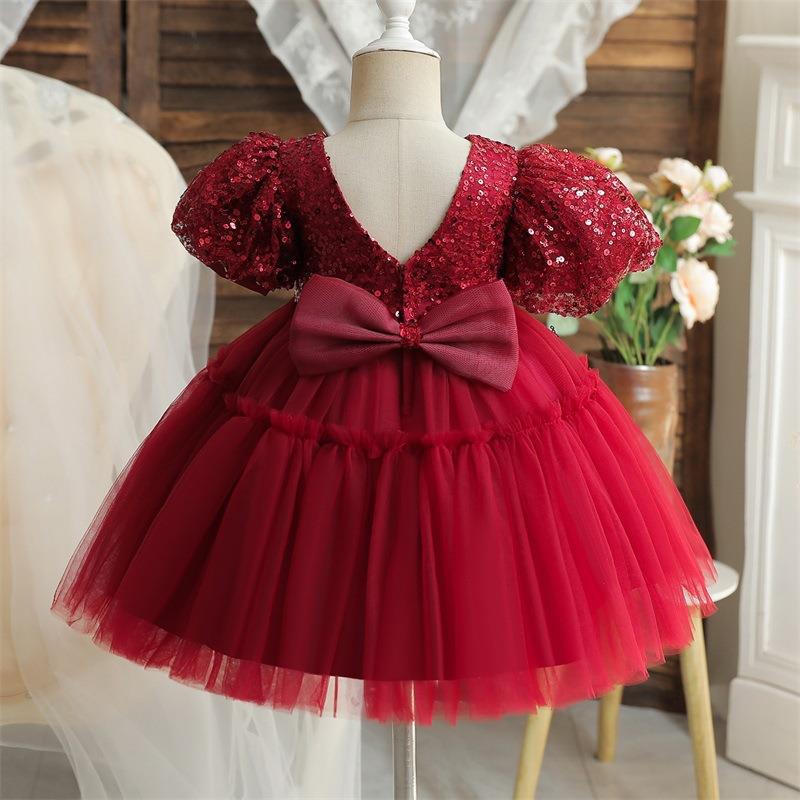 Sequin Ball Gown Tulle Dress for Girls – Short Sleeve Party & Ceremony Wear