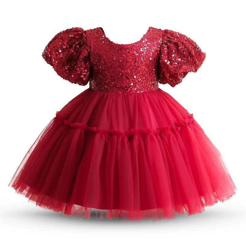 Sequin Ball Gown Tulle Dress for Girls – Short Sleeve Party & Ceremony Wear