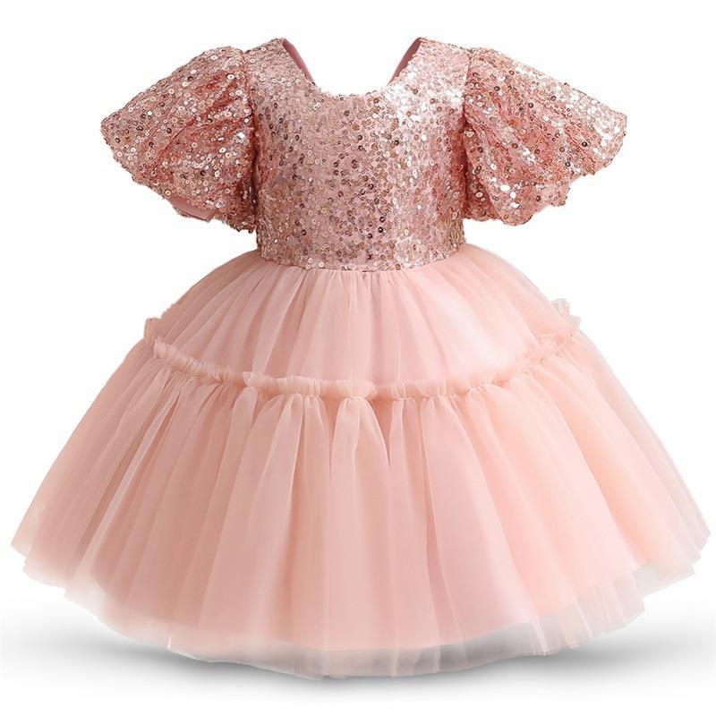 Sequin Ball Gown Tulle Dress for Girls – Short Sleeve Party & Ceremony Wear
