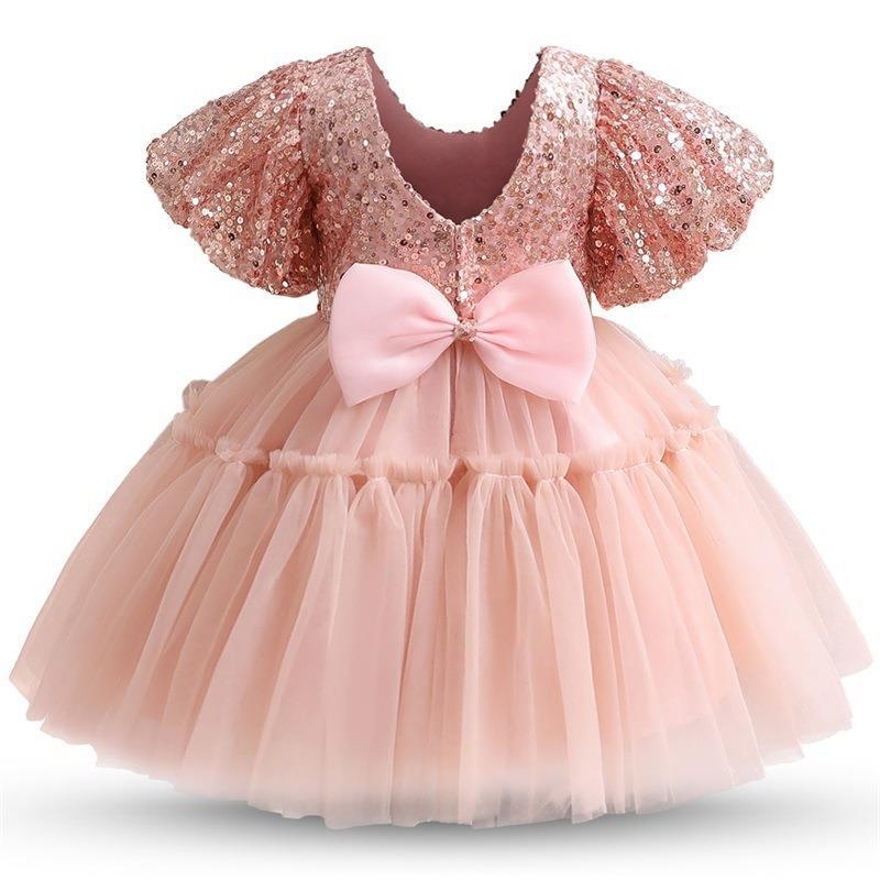 Sequin Ball Gown Tulle Dress for Girls – Short Sleeve Party & Ceremony Wear