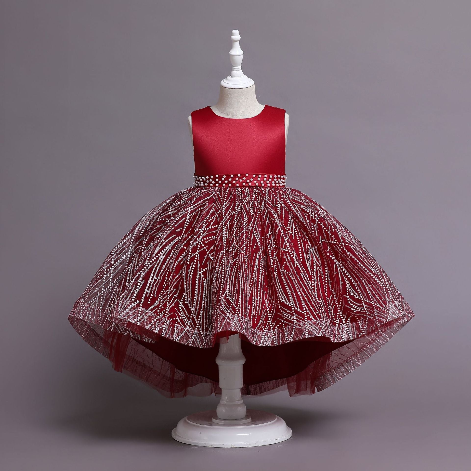 Girls Sequin Satin Ball Gown Sleeveless Tea Length Princess Dress for Parties & Special Occasions