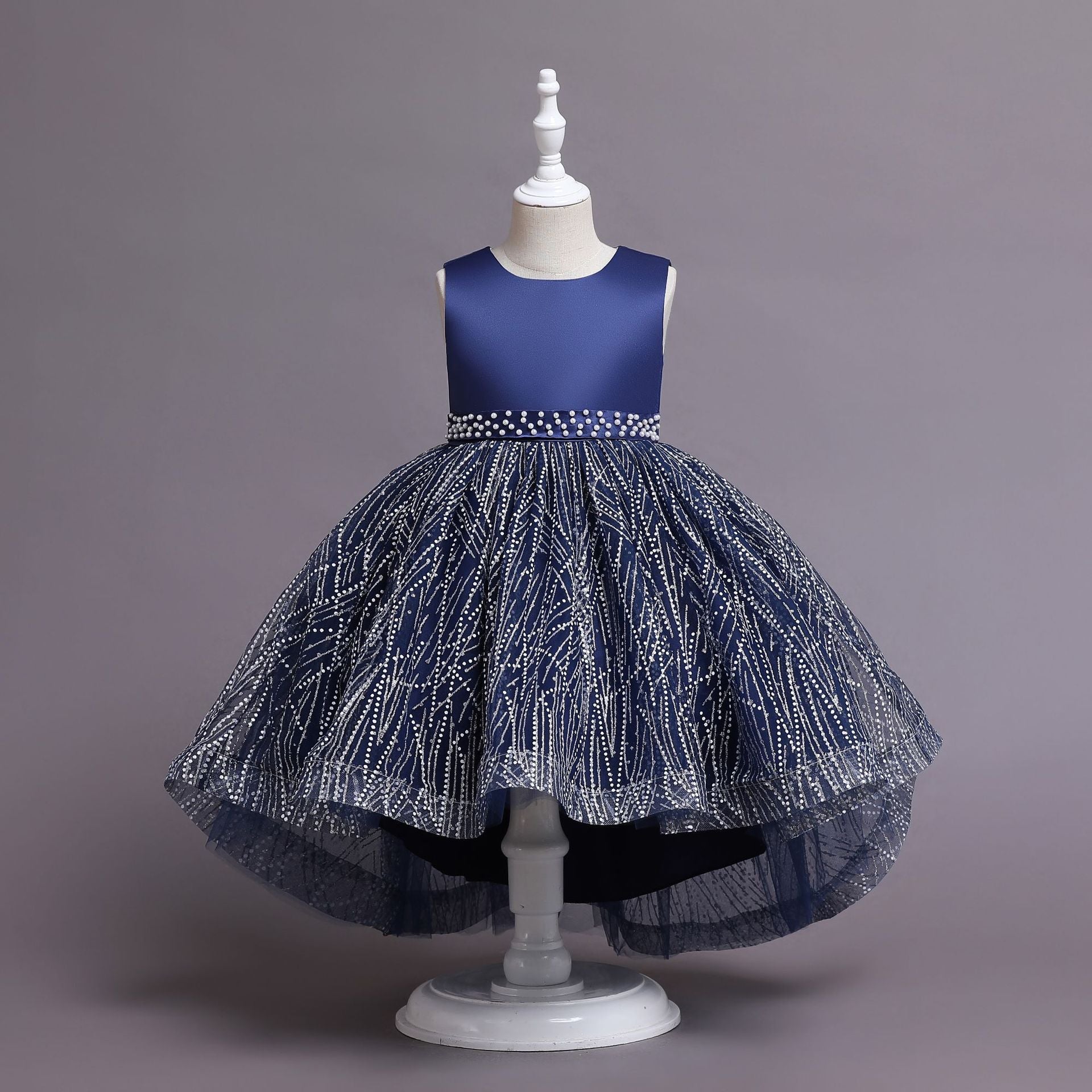 Girls Sequin Satin Ball Gown Sleeveless Tea Length Princess Dress for Parties & Special Occasions