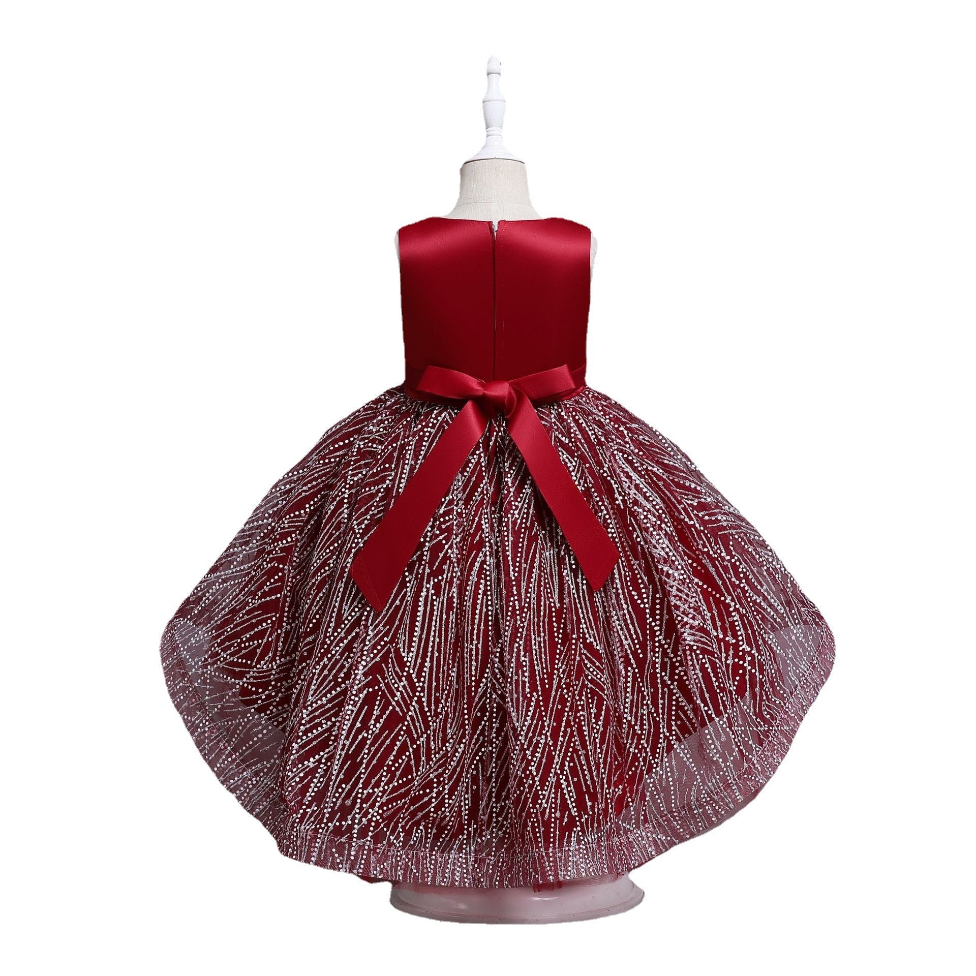 Girls Sequin Satin Ball Gown Sleeveless Tea Length Princess Dress for Parties & Special Occasions